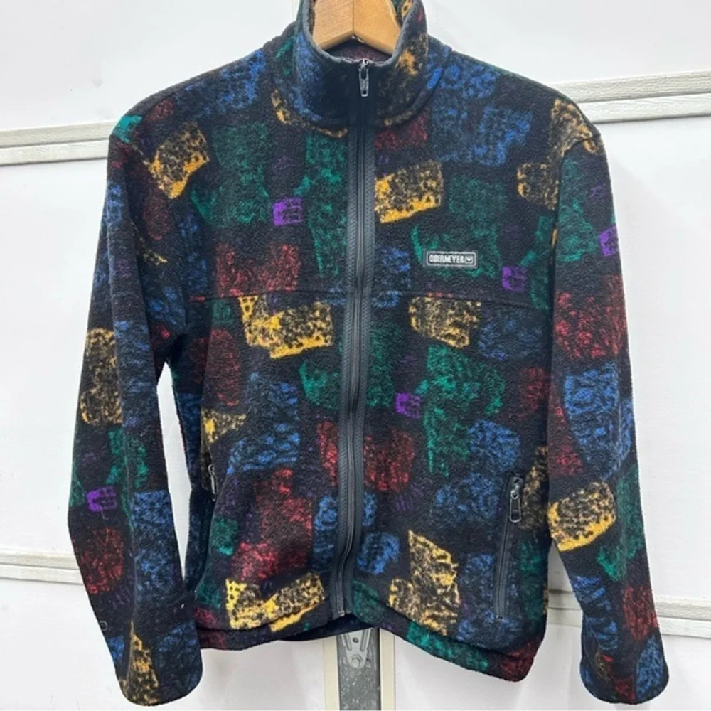 Vintage Obermeyer Fleece Jacket 90s Colorful Zip Front Made in USA Size Medium